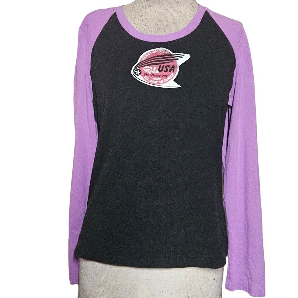 Harley-Davidson Black and Lavender Long Sleeve Raglan Top